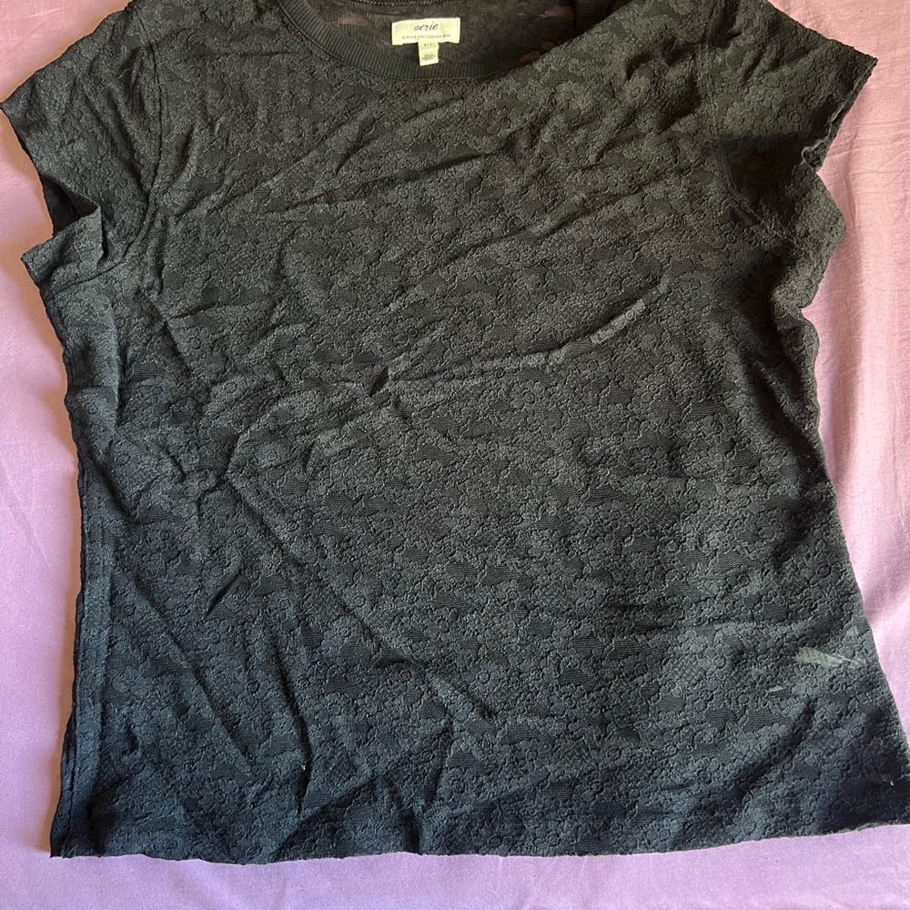 Aerie Black Lace Short Sleeve Tee